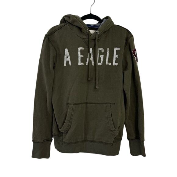 Y2K American Eagle Green Hoodie Pullover Sweatshirt Logo patch Men's Small AE - Picture 1 of 8